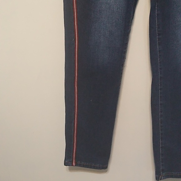 Earl - Women's Skinny Ankle Blue Jeans with Red Stripe - Size 14 - Picture 3 of 7